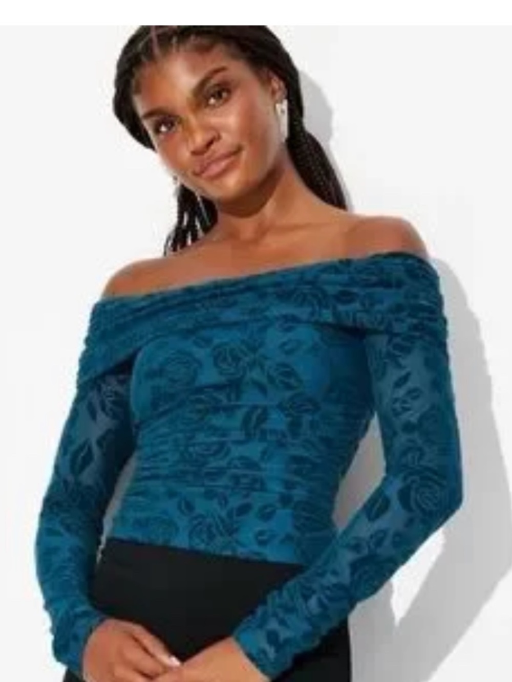 Wild Fable green floral flocked mesh long-shoulder top. M